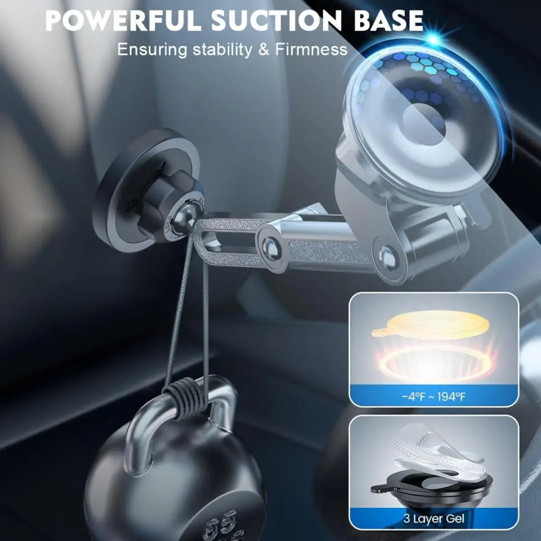 3-in-1 Wireless Fast Charging with Magnetic Suction Cup Mount for Windshield, Vent, or Dash, Type-C Input, 15W Output Power