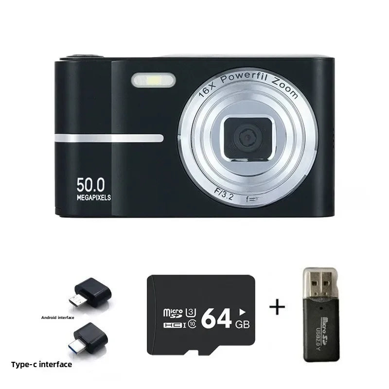 Digital Camera 16x CCD Digital Camera Beauty Campus Student Entry-level Polaroid Gift Dual Lens Video Recorder 64G Card Reader