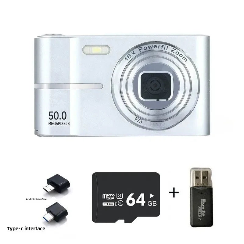 Digital Camera 16x CCD Digital Camera Beauty Campus Student Entry-level Polaroid Gift Dual Lens Video Recorder 64G Card Reader