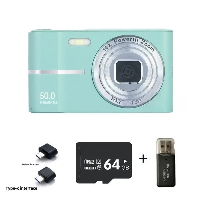 Digital Camera 16x CCD Digital Camera Beauty Campus Student Entry-level Polaroid Gift Dual Lens Video Recorder 64G Card Reader