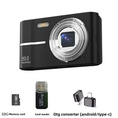 Digital Camera 16x CCD Digital Camera Beauty Campus Student Entry-level Polaroid Gift Dual Lens Video Recorder 64G Card Reader