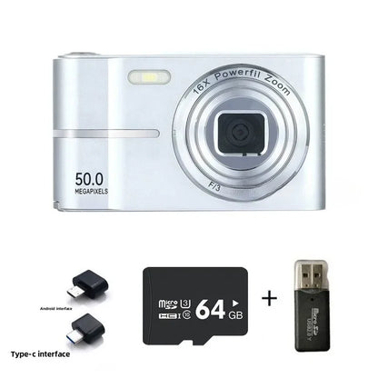 Digital Camera 16x CCD Digital Camera Beauty Campus Student Entry-level Polaroid Gift Dual Lens Video Recorder 64G Card Reader